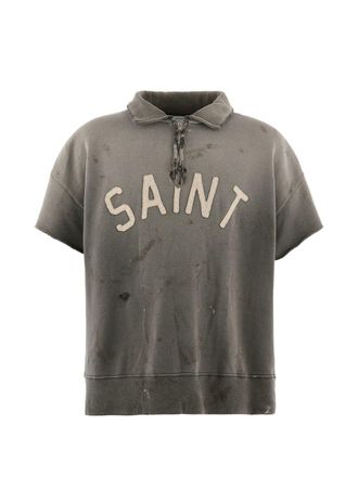 Saint Mxxxxxx Mens Distressed Cotton Half-Zip Polo Shirt