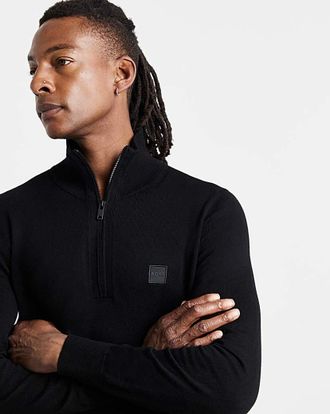 HUGO BOSS Classic Black 1/4 Zip Jumper