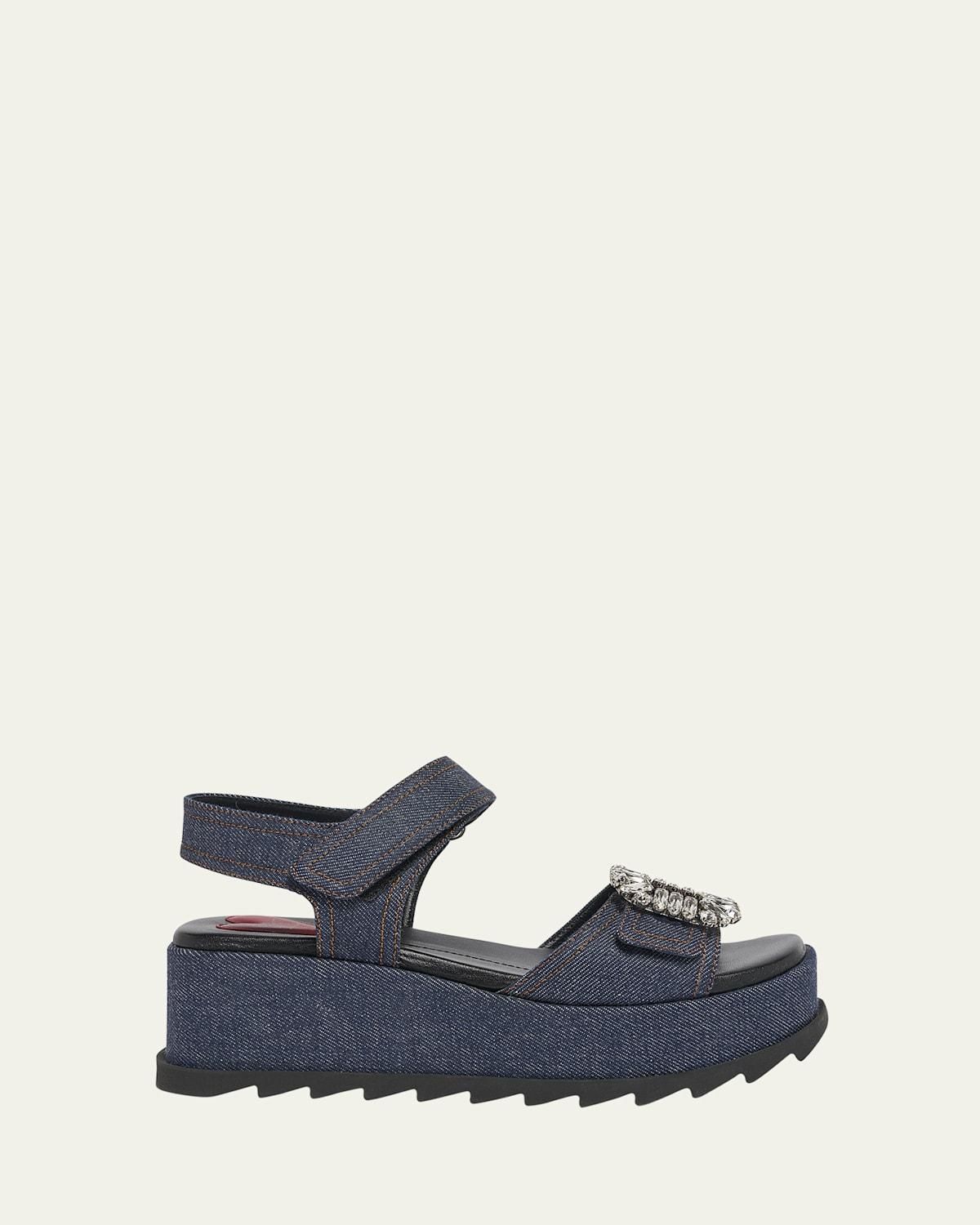 サンダル・ミュール ROGER VIVIER SLIDY VIV RAFFIA SANDALS Slidy Viv' embellished raffia sandals in neutrals - Roger