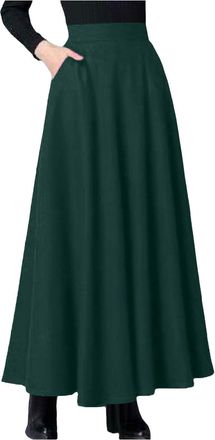 Generic Womens Vintage A-line Long Maxi Skirts Business Office Swing Pleated Flared High Waisted Skirt with Pockets Womens Renaissance Maxi Skirt Vintage Swin