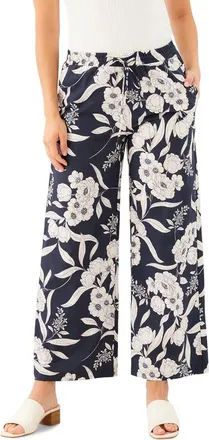 Karen Kane Floral Print Stretch Cotton Drawstring Wide Leg Pants at Nordstrom, Size X-Small