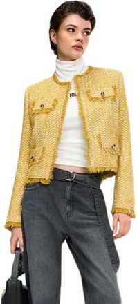Riani Boucl&eacute; Stoffen Jas met Decoratieve Flappen - Dames - Blazers - Geel - L - Katoen - Jassen