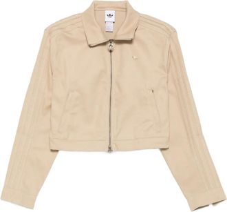 adidas three-stripe zip-up cropped jacket - women - Cotton - L - Neutrals