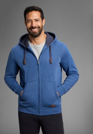 Man's World Kapuzensweatjacke MANS WORLD, Herren, Gr. 4XL, blau (blau meliert), angeraute Sweatware, Obermaterial: 60% Baumwolle, 40% Polyester. Kapuzenfutter: 10