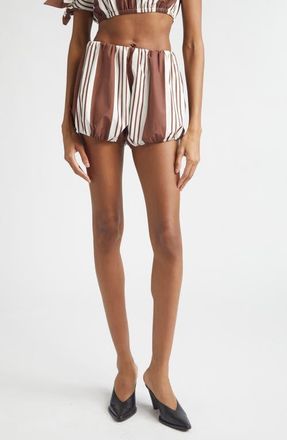 Poss&eacute; Rosie Stripe Bubble Hem Shorts in Choc Stripe at Nordstrom, Size Xx-Large
