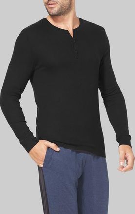 Tommy John Long Sleeve Henley Lounge Shirt in Black at Nordstrom, Size X-Large