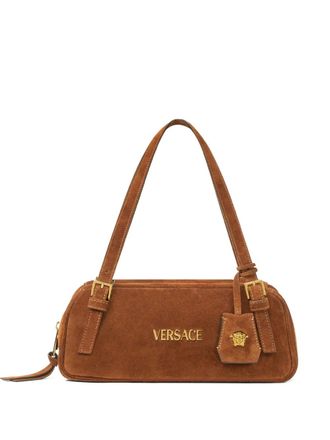 Versace Tag suede shoulder bag - women - Calf Suede - One Size - Brown