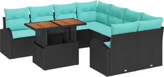 vidaXL Conjunto De Sof&aacute; De Jard&iacute;n 9 Uds. Negro Polirat&aacute;n Vidaxl