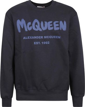 Alexander McQueen Cotton Logo Sweatshirt - Heren - Sweatshirts - Blauw - S - Katoen - Hoodies & sweatvesten