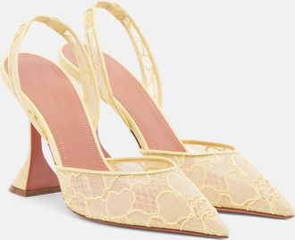 Amina Muaddi Holli leather-trimmed lace slingback pumps