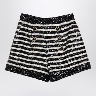 Balmain Zwarte/witte gestreepte shorts met pailletten
