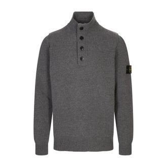 Stone Island Grijze Wollen Trui - Heren - Coltruien - Grijs - S - Wol - Truien & Vesten