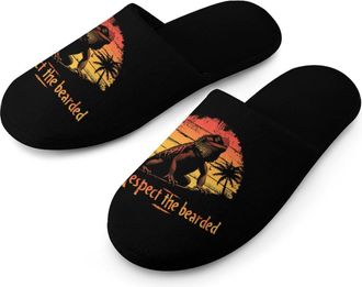 Generic Respect The Bearded Dragon Warm Mens Slippers Slip On Soft Fleece House Shoes Winter Indoor Outdoor