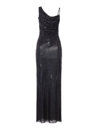 Self Portrait LONG BLACK DRAPED DRESS WITH RHINESTONE - Self-portrait - Woman