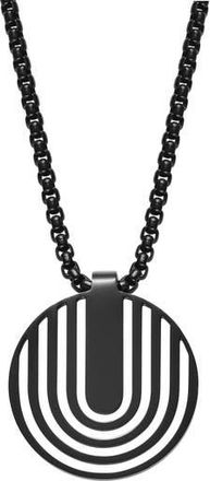 Geoffrey Beene Mens Stainless Steel Disc Plate Pendant Necklace in Black at Nordstrom Rack