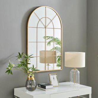 Furniturebox Zeus Large 120cm x 80cm Art Deco Gold Window Floor or Wall Hallway Bedroom Dining & Living Room Mirror | Size: 120 cm x 80 cm