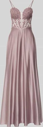 Mascara Abendkleid mit floralem Spitzenbesatz in Mauve, Gr&ouml;&szlig;e 32