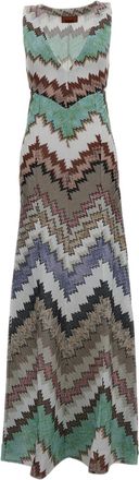Missoni Multicolor Deep V-Neck Maxi Dress in Viscose Lam&eacute;