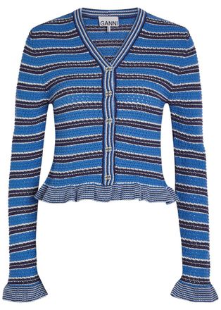Ganni Striped Cotton-knit Cardigan - Light Blue - XL (UK16 / XL)