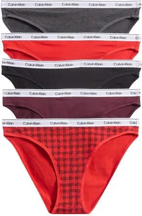 Calvin Klein Assorted 5-Pack Logo Bikinis in Grey/Red Multi at Nordstrom, Size X-Large