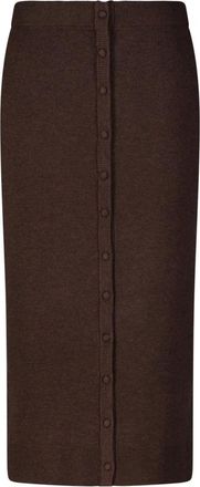Victoria Beckham Rokken, Dames, Bruin, M, Midi Rok met Knoopdetail in Donker Chocolade