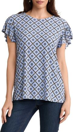 Jones New York Print Flutter Sleeve Top in Blue Breeze Multi at Nordstrom, Size X-Small