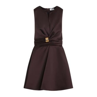Elisabetta Franchi Short Dresses, female, Brown, Size: 2XL Duchess Satin Dress with Jewel Detail