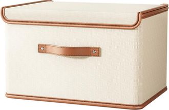 OEM 1 Caja De Almacenamiento De Tela Oxford Con Tapa Ventilada, 37x27x26 Cm, Blanco Arroz, Para Dormitorio