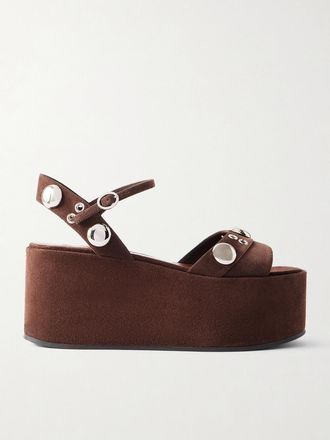 Valentino Garavani Sandali Platform In Camoscio Con Decorazioni Nellc&ocirc;te 65 - Marrone