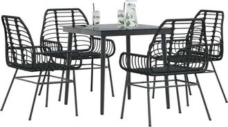 vidaXL Juego De Comedor Jard&iacute;n 5 Piezas Rat&aacute;n Sint&eacute;tico Vidrio Negro Vidaxl