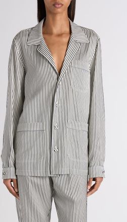 Tom Ford Stripe Silk Button-Up Pajama Shirt in Black/White at Nordstrom, Size 10 Us