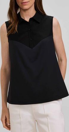 Foxcroft Ricki Mixed Media Sleeveless Button-Up Shirt in Black at Nordstrom, Size X-Large
