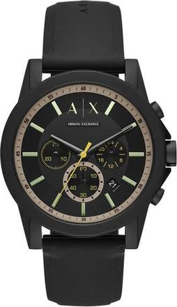 A|X Armani Exchange Chronograph Silicone Strap Watch, 44mm in Black at Nordstrom Rack