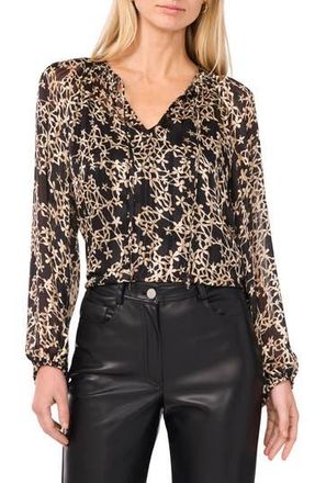 Vince Camuto Floral Metallic Stripe Satin Top in Rich Black at Nordstrom Rack, Size X-Large P