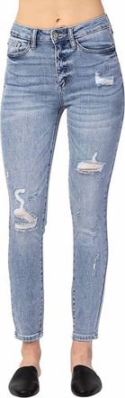 Judy Blue High Rise Destroyed Skinny Jeans In Light Blue