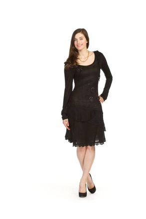Papillon Floral Applique And Patch Long Sleeve Dress In Black