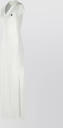 Courr&egrave;ges polyester dress cap sleeves side slit