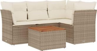 vidaXL Vidaxl - Juego De Sof&aacute;s Jard&iacute;n Con Cojines 5 Pzas Rat&aacute;n Sint&eacute;tico Beige