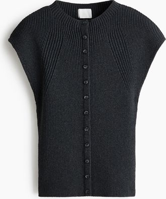 H&M Gerippter Cardigan mit Kurzarm - Grau