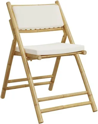 vidaXL 4 Piece Folding Bistro Chairs with Cream White Cushions Bamboo vidaXL
