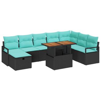 vidaXL Conjunto De Sof&aacute;s De Jard&iacute;n 9 Pcs Negro Rat&aacute;n Sint&eacute;tico Vidaxl