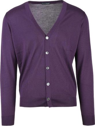 Drumohr Thin Merino Wool Cardigan - Purple