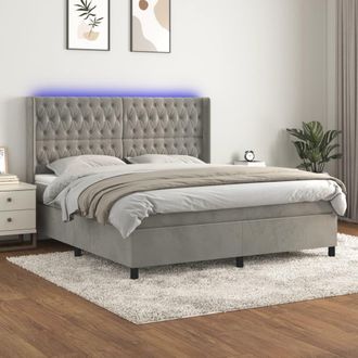 vidaXL Cama Box Spring Colch&oacute;n Y Led Terciopelo Gris Claro 160x200 Cm Vidaxl