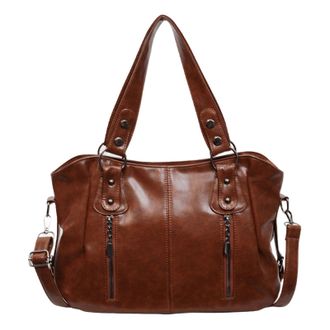 Generic Cymwer Women PU Retro Tote Handbag Large Capacity Shoulder Bag for Travel Work (Brown)