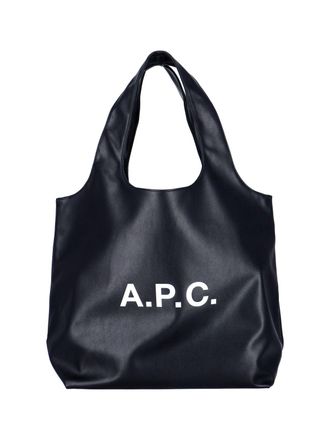 A.P.C. Black White Logo Fabric Tote Bag
