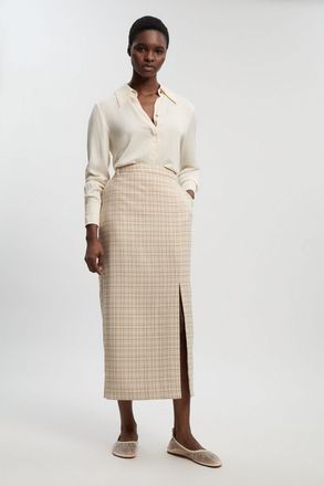 Karen Millen Womens Tailored Check Pencil Midi Skirt - White - Size 12 UK