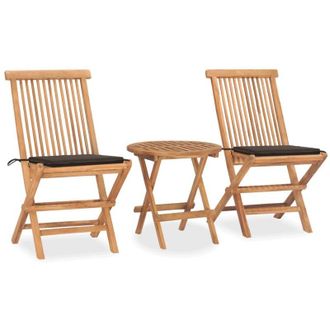 vidaXL Set Comedor De Jard&iacute;n Plegable 3 Piezas Madera De Teca Cojines Vidaxl