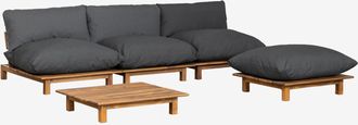 Sklum Sof&aacute; Modular Reclinable De 3 Piezas Con Mesa De Centro Y Puff En Madera De Acacia Brina Sklum Gris Antracita