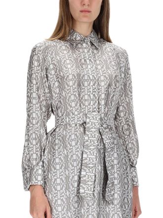 Max Mara Printed Silk Chemisier Dress - Beige