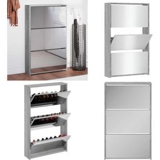 vidaXL Scarpiera con Specchio a 3 Livelli Grigio sonoma 63x17x102,5 cm - Scarpiera con specchio - Scarpiera per ingresso